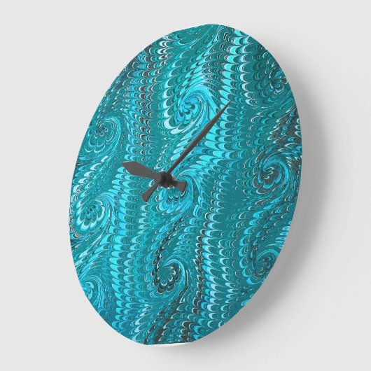 Stilvolle moderne Abstrakt Blue Wirbel Marble Patt Große Wanduhr (Winkel)