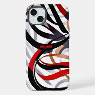 Stilvolle, moderne, abstrakte, schwarz-braune Wirb iPhone 15 Plus Hülle