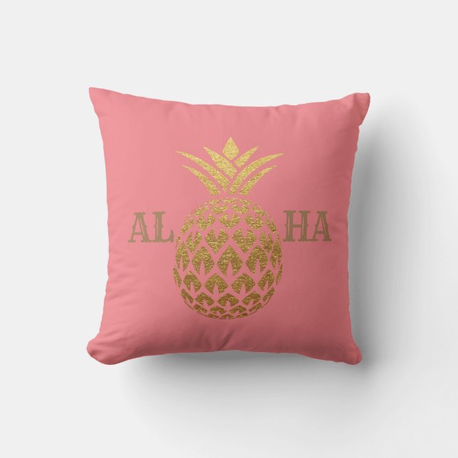 Stilvolle moderne Ananas Coral Pink Aloha Kissen (Vorderseite)