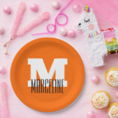 Stilvolle moderne Bezeichnung Initial | Neon Sunse Pappteller (Party)