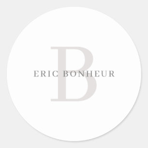 Stilvolle moderne Bezeichnung & Monogramm Runder Aufkleber