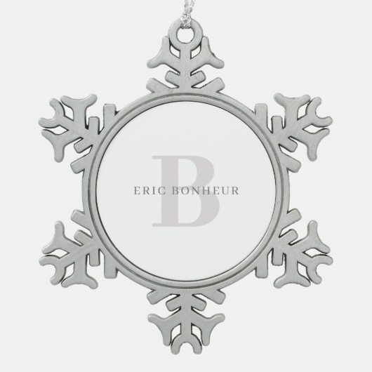 Stilvolle moderne Bezeichnung & Monogramm Schneeflocken Zinn-Ornament (Vorderseite)