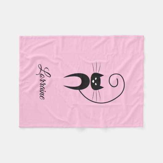 Stilvolle, moderne Black Curly Schwanz Cat Fleecedecke (Vorderseite (Horizontal))