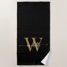 Stilvolle, moderne Black Gold Monogram Name Script