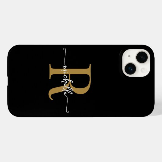 Stilvolle, moderne Black-Gold-Script Monogram Case-Mate iPhone Hülle (Rückseite (Horizontal))
