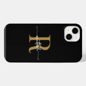 Stilvolle, moderne Black-Gold-Script Monogram iPhone Hülle (Rückseite (Horizontal))