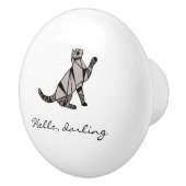 Stilvolle, moderne Black Graphic Cat and Script Keramikknauf (Rechts)