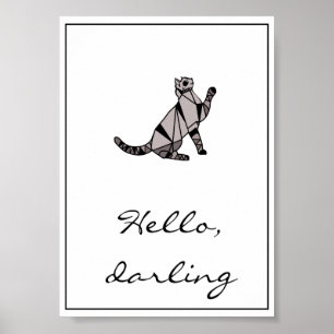 Stilvolle, moderne Black Graphic Cat and Script Poster