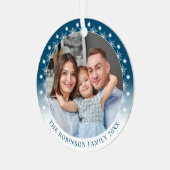 Stilvolle, moderne, doppelseitige Zwei-Foto-Schnee Ornament Aus Metall (Vorderseite links)