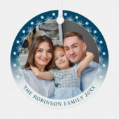 Stilvolle, moderne, doppelseitige Zwei-Foto-Schnee Ornament Aus Metall (Vorderseite)