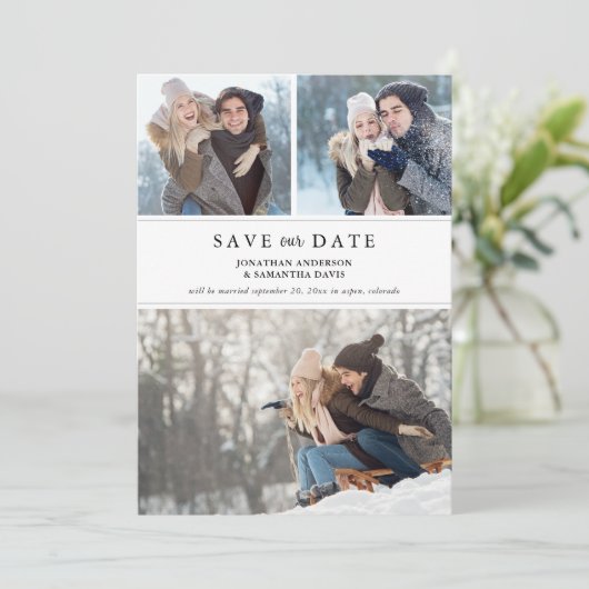 Stilvolle moderne Fotocollage Rette unser Datum Save The Date (Stehend Vorderseite)
