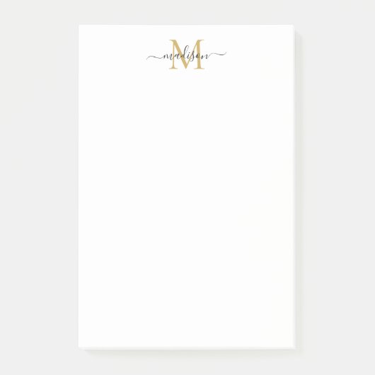 Stilvolle moderne Girly Script Monogram Black Gold Post-it Klebezettel (Vorderseite)