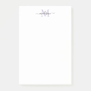 Stilvolle moderne Girly Script Monogram Lila Paste Post-it Klebezettel