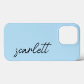 Stilvolle moderne, hellblaue Mit Monogramm Skriptb Case-Mate iPhone Hülle (Rückseite (Horizontal))