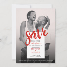 Stilvolle, moderne Hochzeit in Rot-Weiß-Foto Save The Date