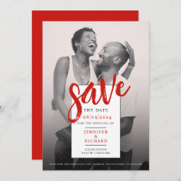 Stilvolle, moderne Hochzeit in Rot-Weiß-Foto Save The Date