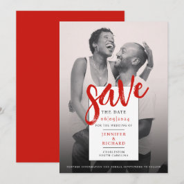 Stilvolle, moderne Hochzeit in Rot-Weiß-Foto Save The Date
