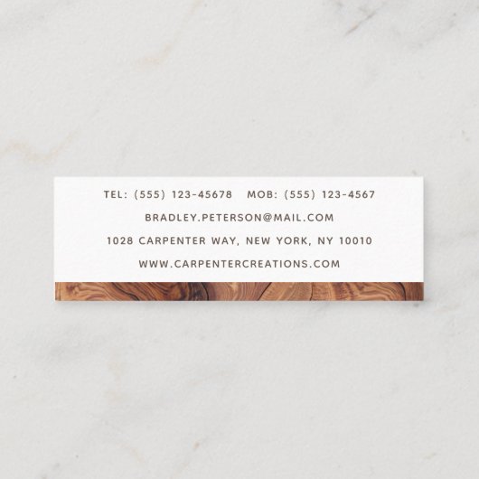 Stilvolle moderne Holzschnitzerei Mini Visitenkarte (Rückseite)