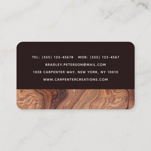 Stilvolle moderne Holzschnitzerei Visitenkarte (Rückseite)