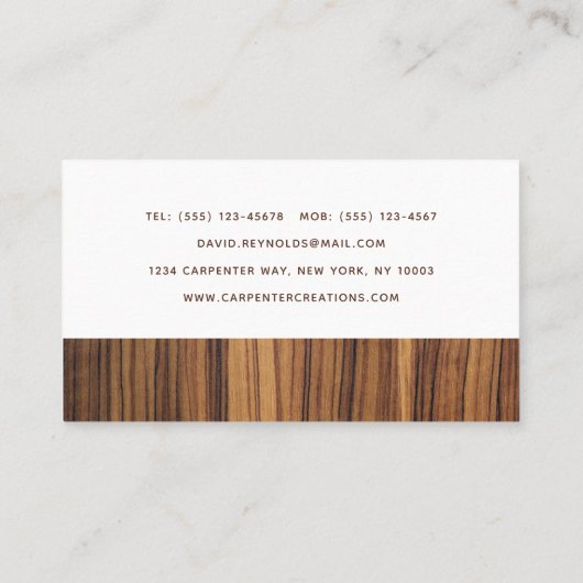 Stilvolle moderne Holzschnitzerei Visitenkarte (Rückseite)