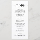 Stilvolle moderne Kalligrafie Schwarz-weiße Hochze Menükarte (Vorderseite)