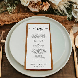 Stilvolle moderne Kalligrafie Schwarz-weiße Hochze Menükarte