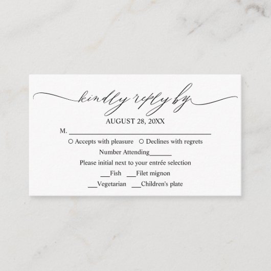 Stilvolle moderne Kalligrafie Wedding RSVP Begleitkarte (Vorderseite)
