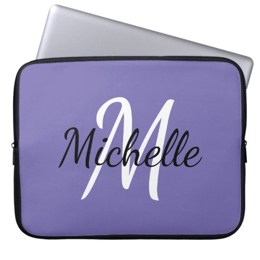 Stilvolle moderne Lila Monogrammbezeichnung + Init Laptopschutzhülle (Vorderseite)