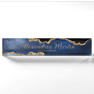 Stilvolle moderne marineblaue goldene Glitter-Schr Namensplakette
