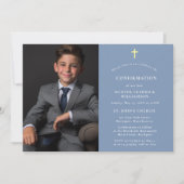 Stilvolle moderne minimalistische Foto-Blue-Bestät Einladung (Vorderseite)