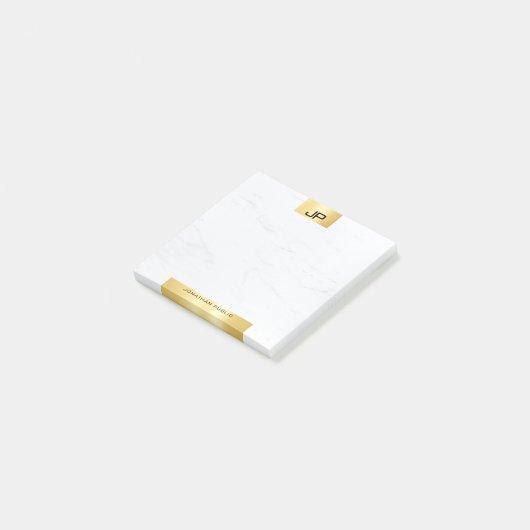 Stilvolle, moderne Monogram Gold Marble Initials Post-it Klebezettel (angewinkelt)