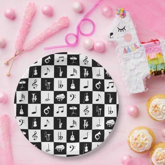 Stilvolle moderne Musiknoten und Instrumente Pappteller (Party)