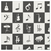 Stilvolle moderne Musiknoten und Instrumente Stoff (Nahaufnahme)