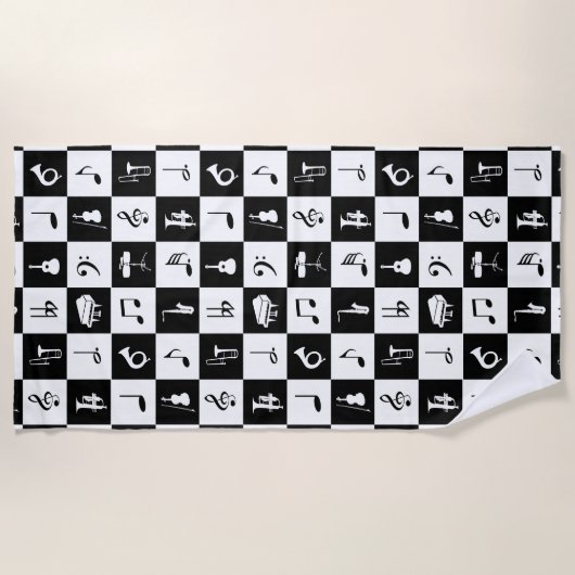 Stilvolle moderne Musiknoten und Instrumente Strandtuch (Vorderseite)