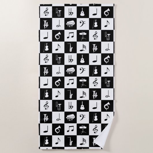 Stilvolle moderne Musiknoten und Instrumente Strandtuch (Vorderseite)