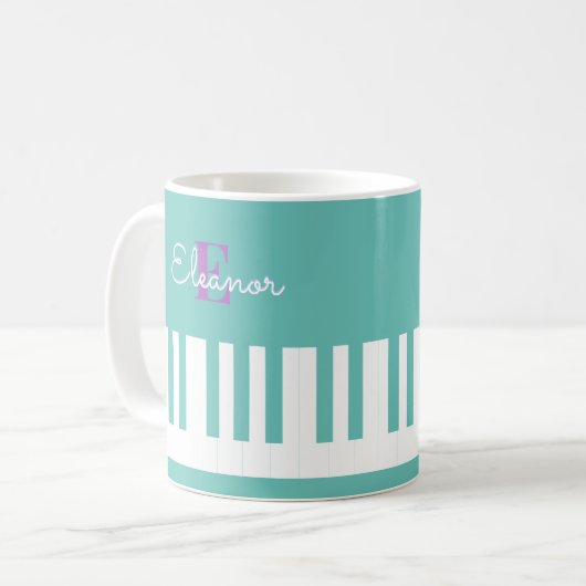 Stilvolle moderne Piano Keys Aqua Mit Monogramm Kaffeetasse (Vorderseite Links)