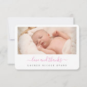 Stilvolle moderne Pink Script Girl Baby Dusche Dankeskarte (Vorderseite)
