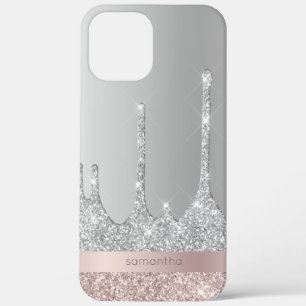 Stilvolle moderne Rose Gold Silber Glitzer Tropfen Case-Mate iPhone Hülle