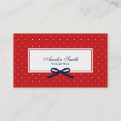 Stilvolle moderne Rot & Weiß Polka Dot Blue Ribbon Visitenkarte (Vorderseite)