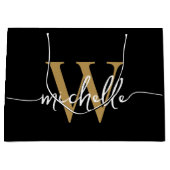 Stilvolle, moderne Schwarz-Gold-Monogram-Initialsk Große Geschenktüte (Vorderseite)