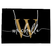 Stilvolle, moderne Schwarz-Gold-Monogram-Initialsk Große Geschenktüte (Rückseite)
