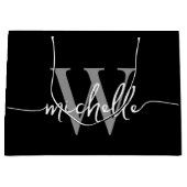 Stilvolle, moderne Schwarz-Grau-Monogramm-Initials Große Geschenktüte (Vorderseite)