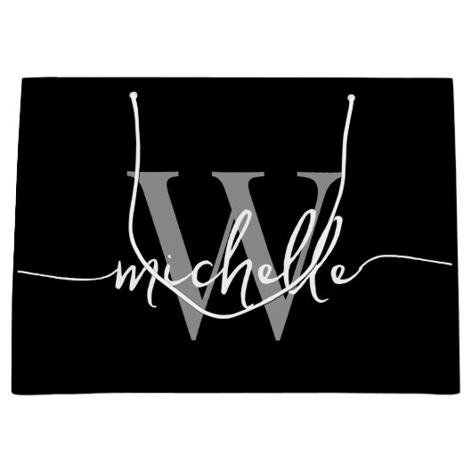 Stilvolle, moderne Schwarz-Grau-Monogramm-Initials Große Geschenktüte (Vorderseite)