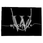 Stilvolle, moderne Schwarz-Grau-Monogramm-Initials Große Geschenktüte (Rückseite)