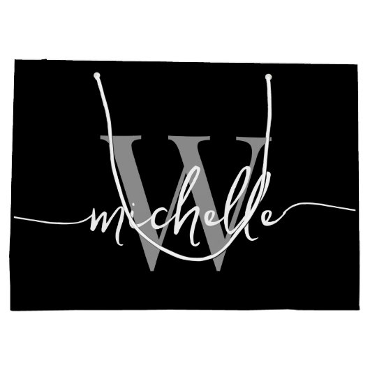 Stilvolle, moderne Schwarz-Grau-Monogramm-Initials Große Geschenktüte (Rückseite)