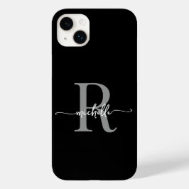 Stilvolle, moderne Schwarz-Gray-Script Monogram, i Case-Mate iPhone 14 Plus Hülle