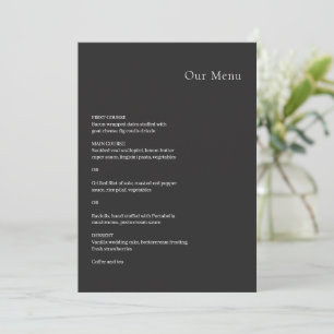Stilvolle moderne schwarze Hochzeit Menükarte