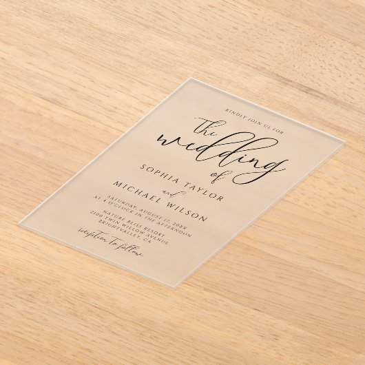 Stilvolle, moderne Script Black and White Wedding Acryleinladungen (Ablage )