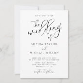 Stilvolle, moderne Script Black and White Wedding Einladung (Vorderseite)