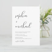 Stilvolle, moderne Script Black and White Wedding Einladung (Stehend Vorderseite)